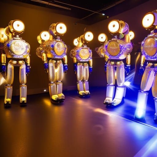 Gold Robot Platin Robot Silver Robot palladium robot dancing in a hall of mirrors, by Ismail