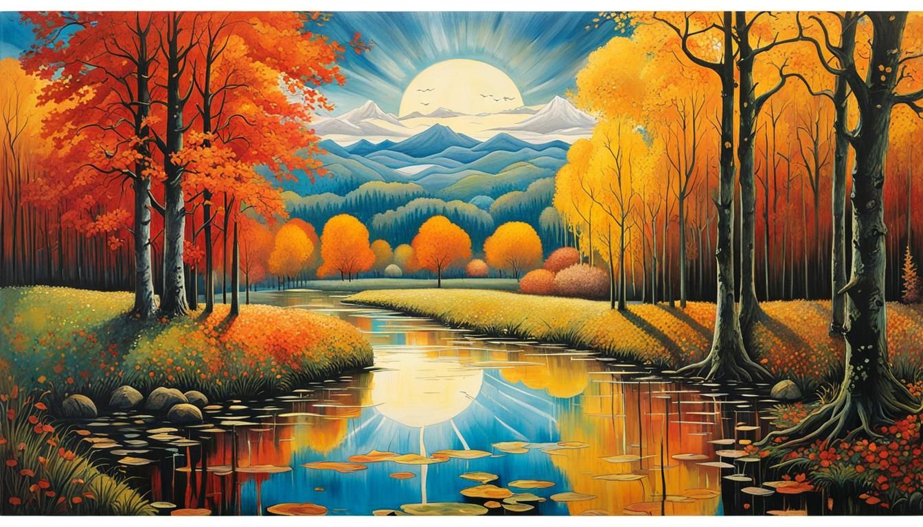 After a heavy rain shower, the sun comes out again and the autumn