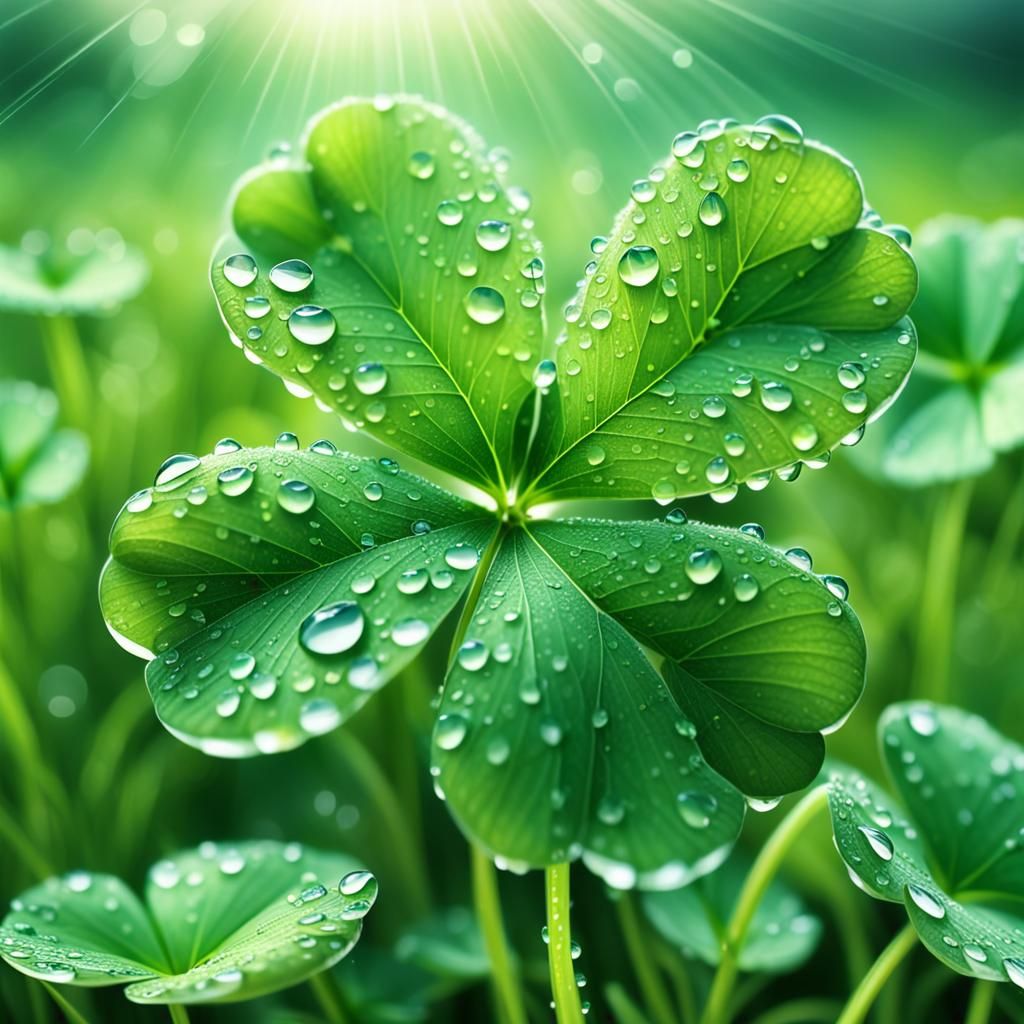 Four Leaf Clover Dew Drops  by @Chickadee