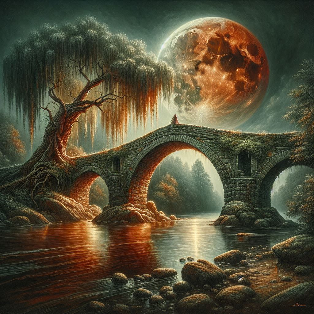 Weeping Willow Beneath the Blood Moon