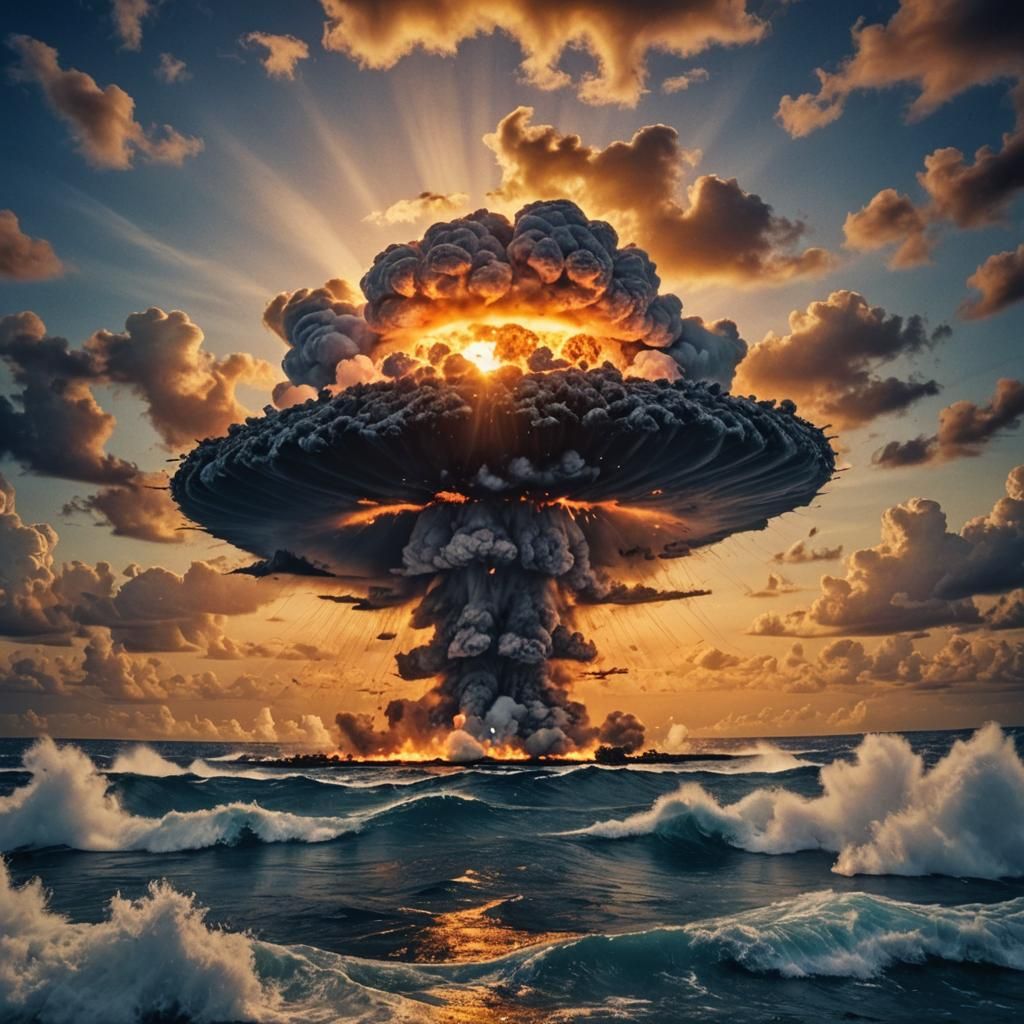 Sunset over Bikini Atoll during atom bomb tests