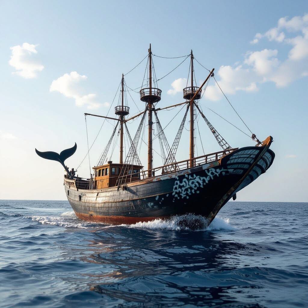 Whale Swimming in a Mystical Sea