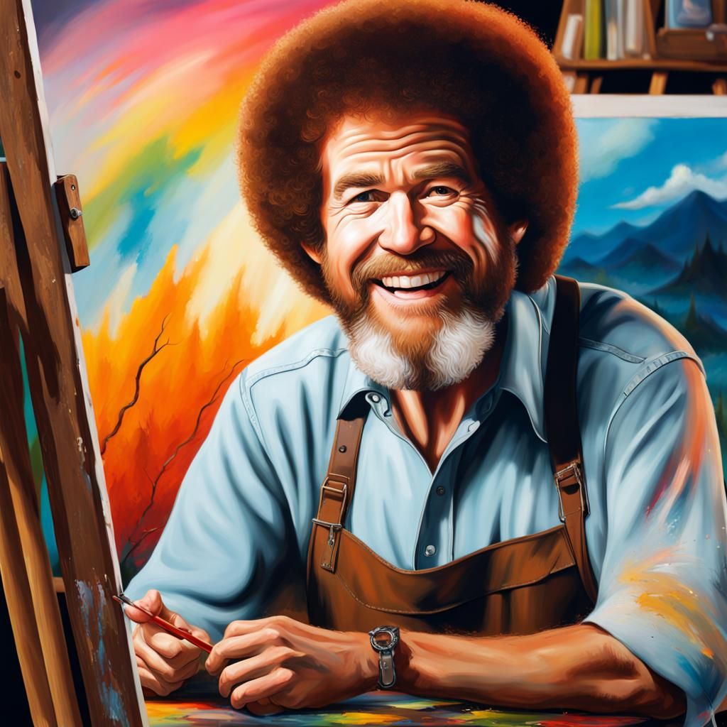 Bob Ross prepping for a show - AI Generated Artwork - NightCafe Creator