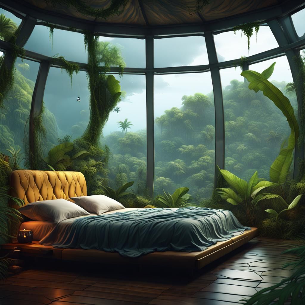 monsters-leaf-shaped bed in a container room bedroom with la...