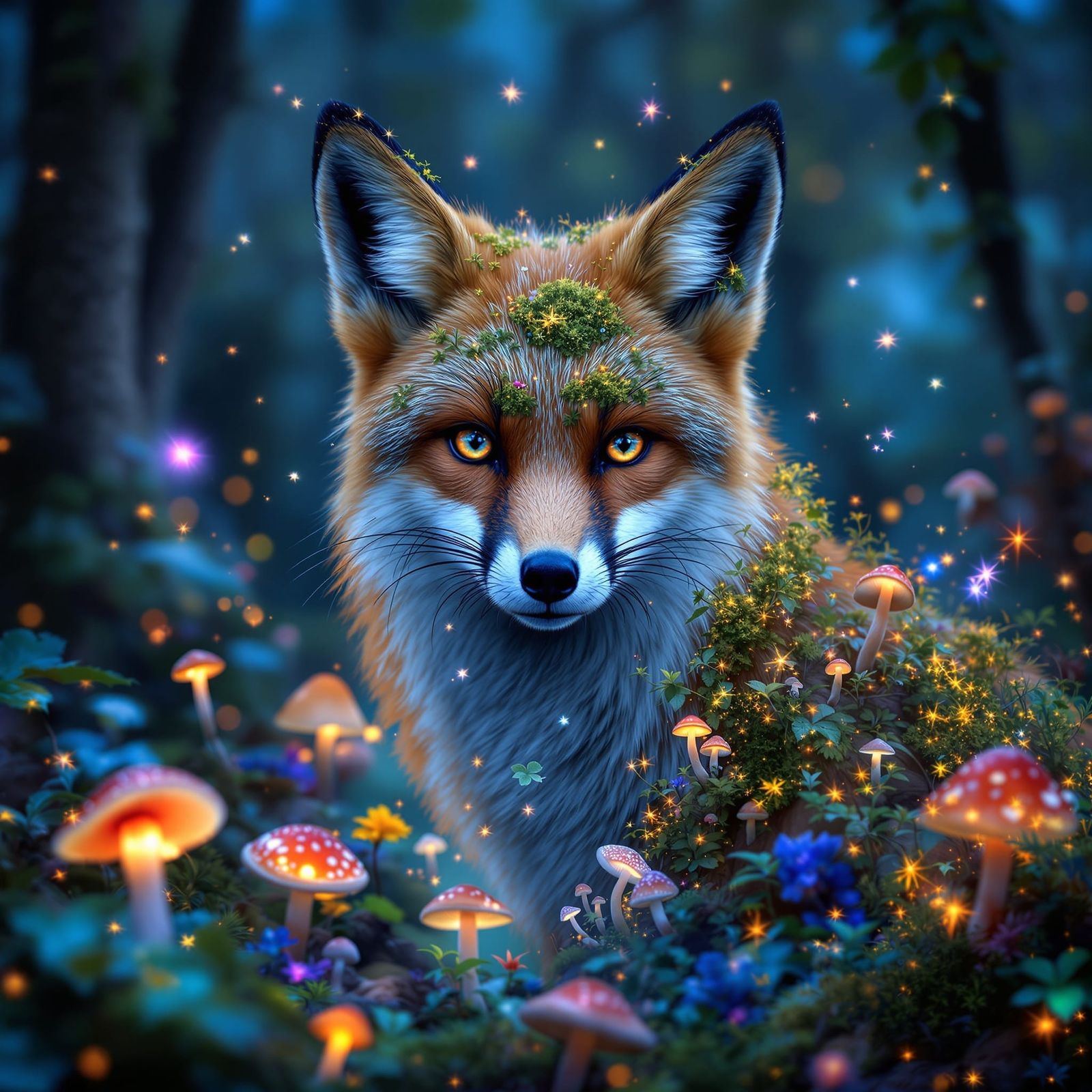Bioluminescent Fox Portrait in Hyperrealistic Style