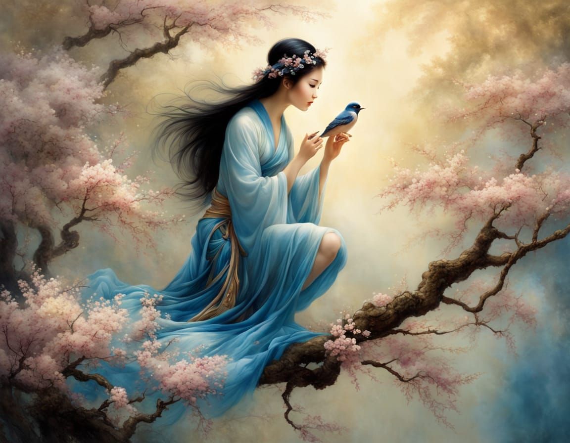 Climbing a tree to release her bird.  by @Terra