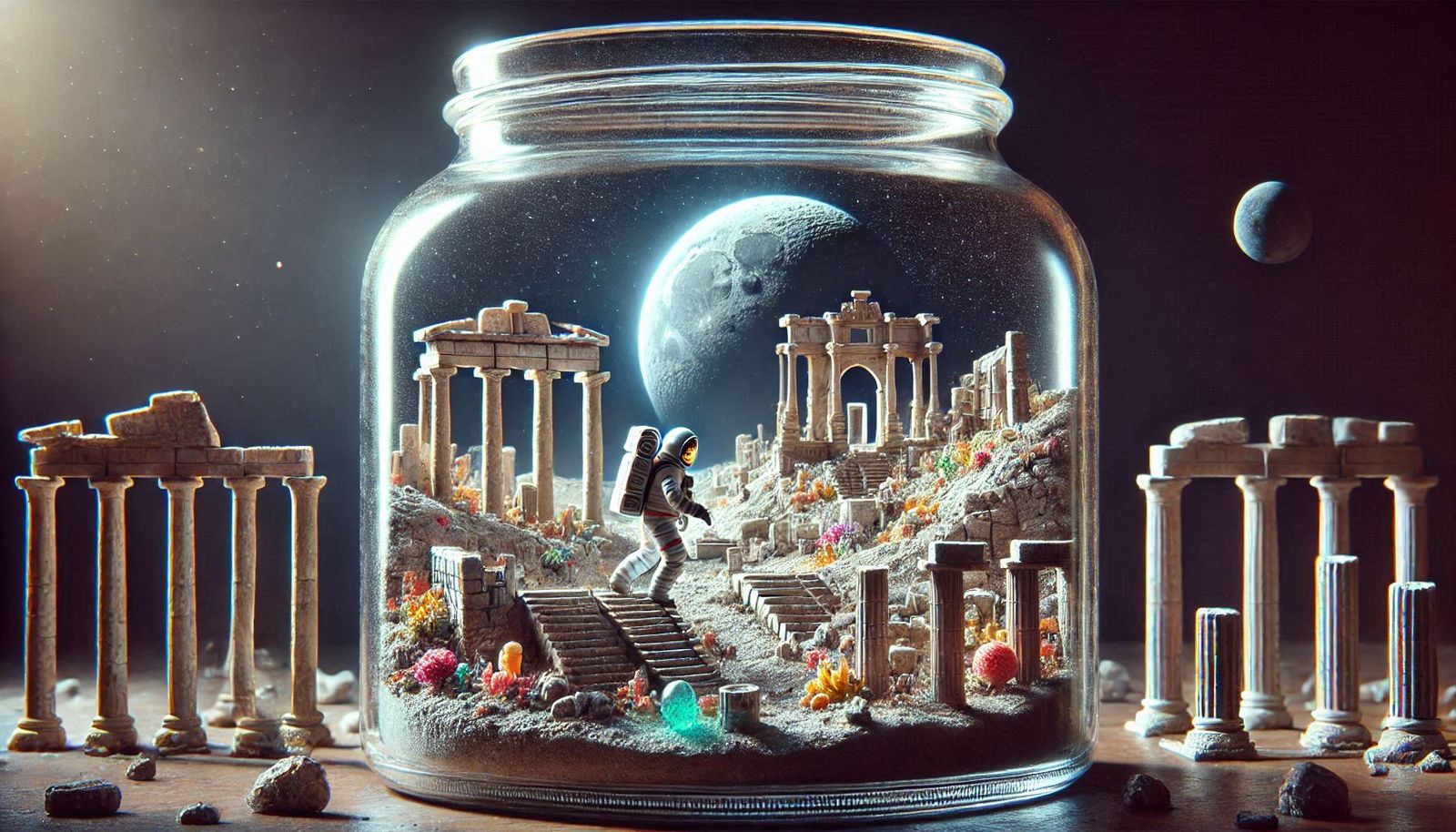 Astronaut Explorer In Glass Jar