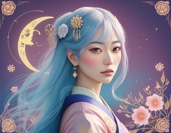 Whimsical Geisha Portrait with Ethereal Glow