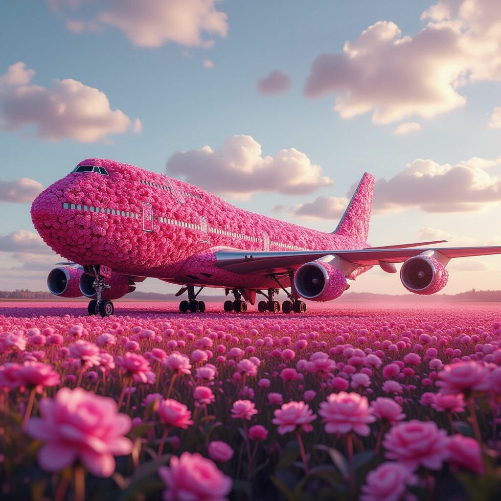 Giant Flower Airplane in Cinematic Style