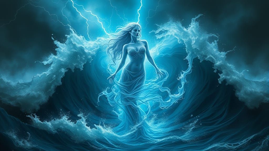 Goddess of the ocean made entirely of water