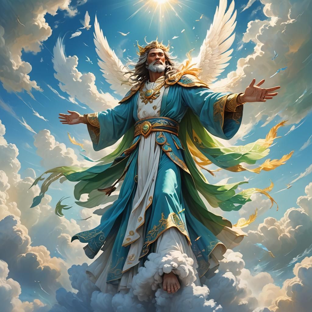 God Flying Through Clouds, Digital Fantasy Art