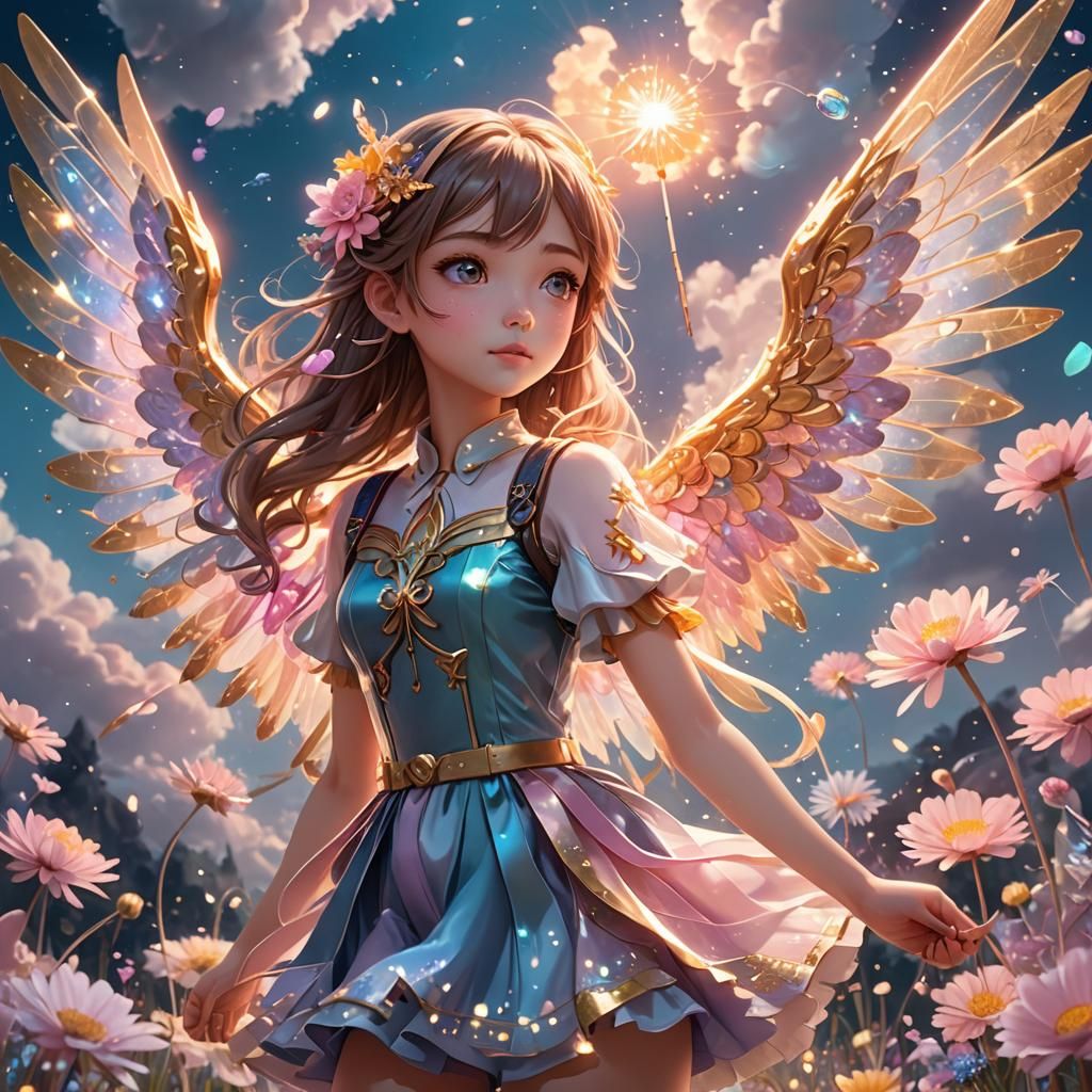 Anime Girl with Wings and Lollipop in 3D Art