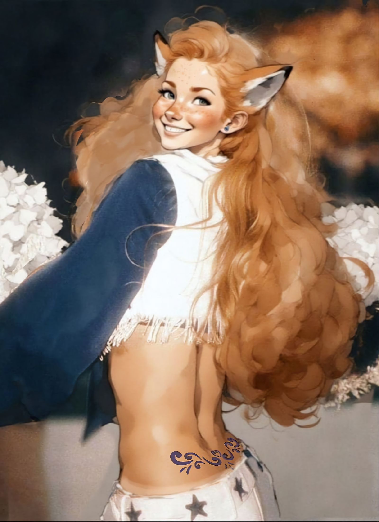 Fox-girl Vixen wearing a cheerleader uniform