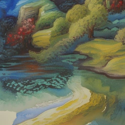 Mirror Reflecting Nature in Gouache Style
