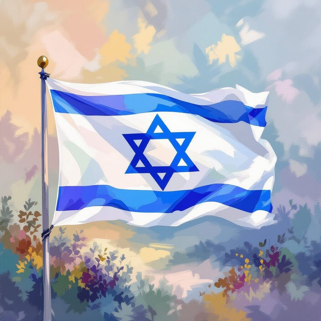 Pastel Israeli Flag in Neo-Impressionist Style
