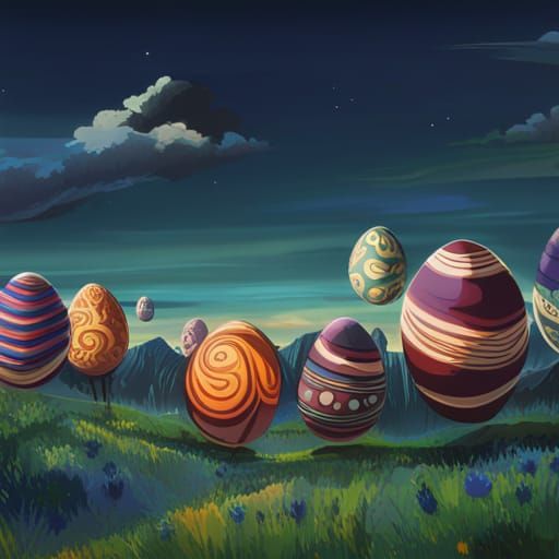 Multiple and decorated easter Eggs suspended in time in the ...