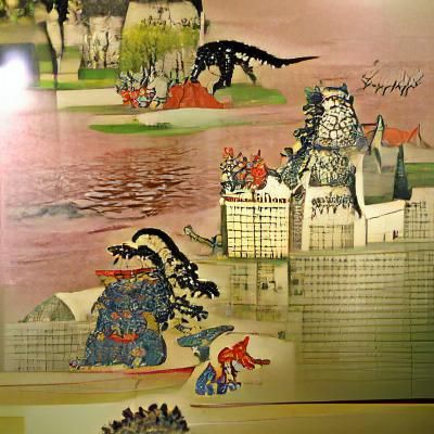 Medieval Japanese art depicting the imperial palace and scen...