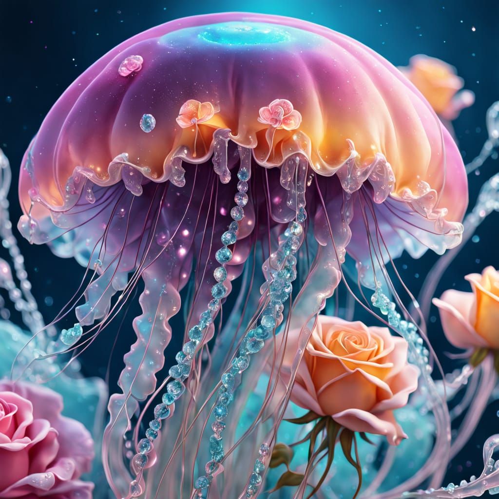 Crystalline Jellyfish Rose: Digital Art Masterpiece