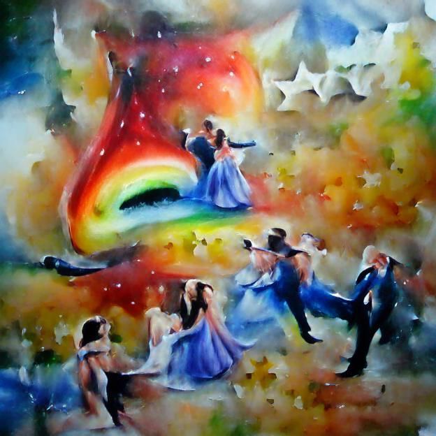 A rainbow staring at dancing stars watercolor beautiful oil ...