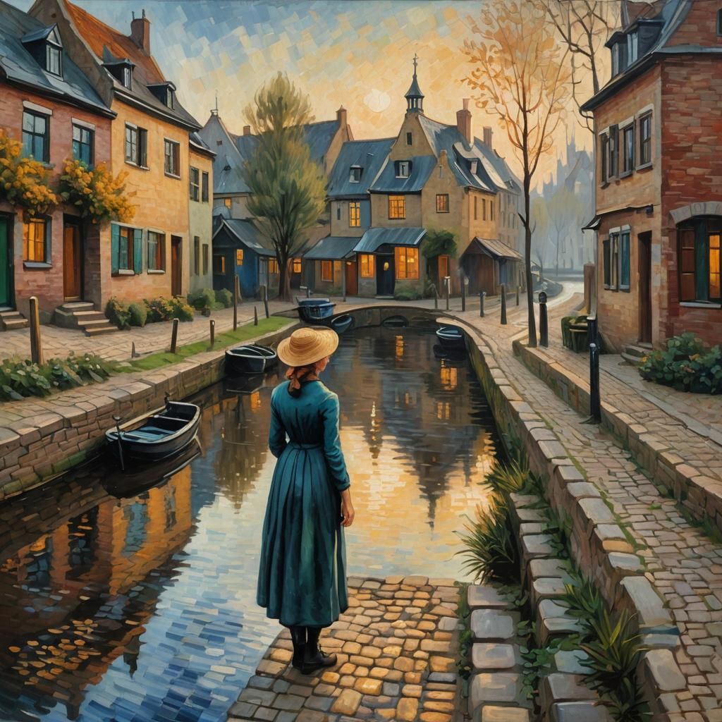Dutch Canal Scene in Impressionist Style