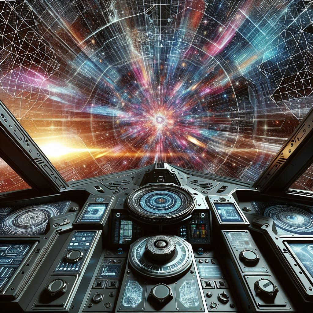 futuristic space pirate ship cockpit decorated with an intri...
