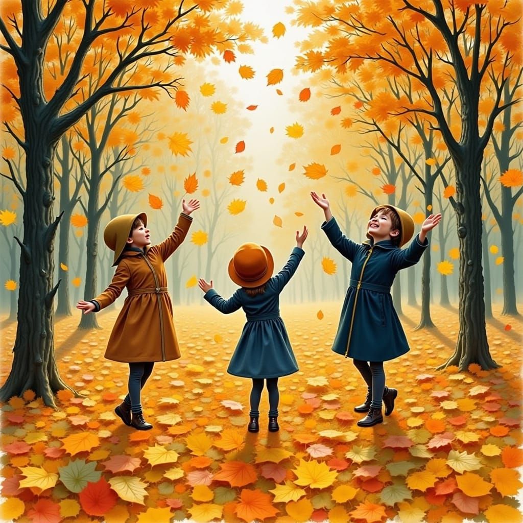 3 kids playing in a pile of leaves in a park in England, they are giggling and wafting there arms throwing leaves all over.
Autumn 🍁🍁🍁🍁🍁 lea...