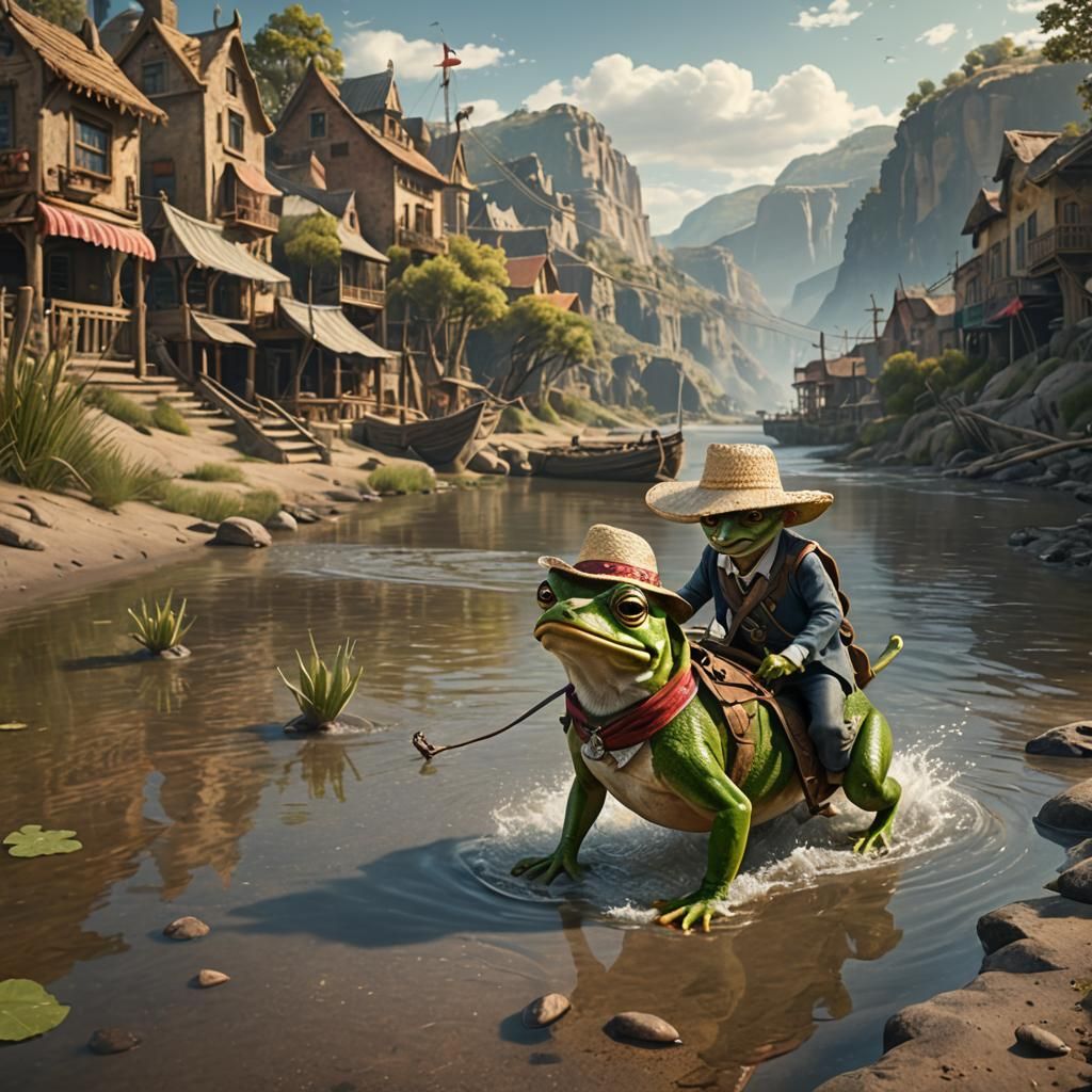 Mr. Goblin rides a riding frog - AI Generated Artwork - NightCafe Creator