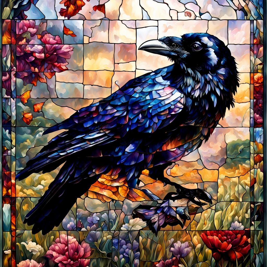 Stained Glass Raven