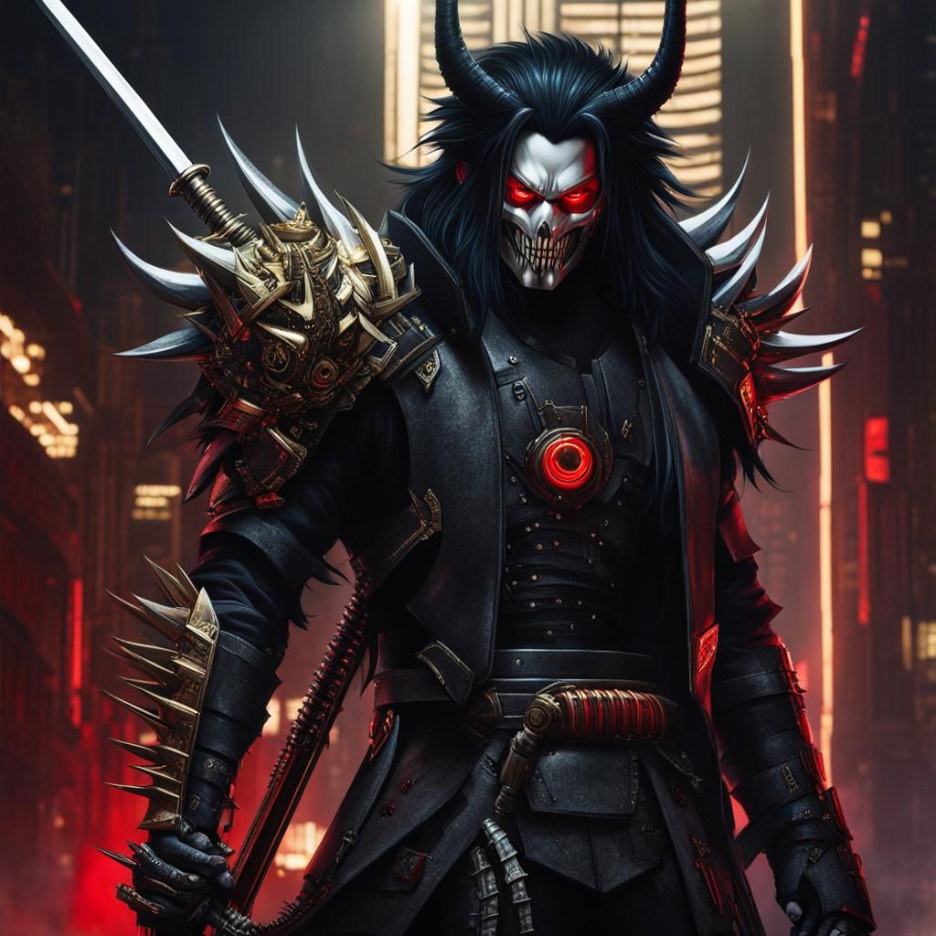 Cyberpunk Oni Demon Back Patch Large Embroidered Game Emblem For Cosplay Costume Iron On 11 6 X 14 Inches