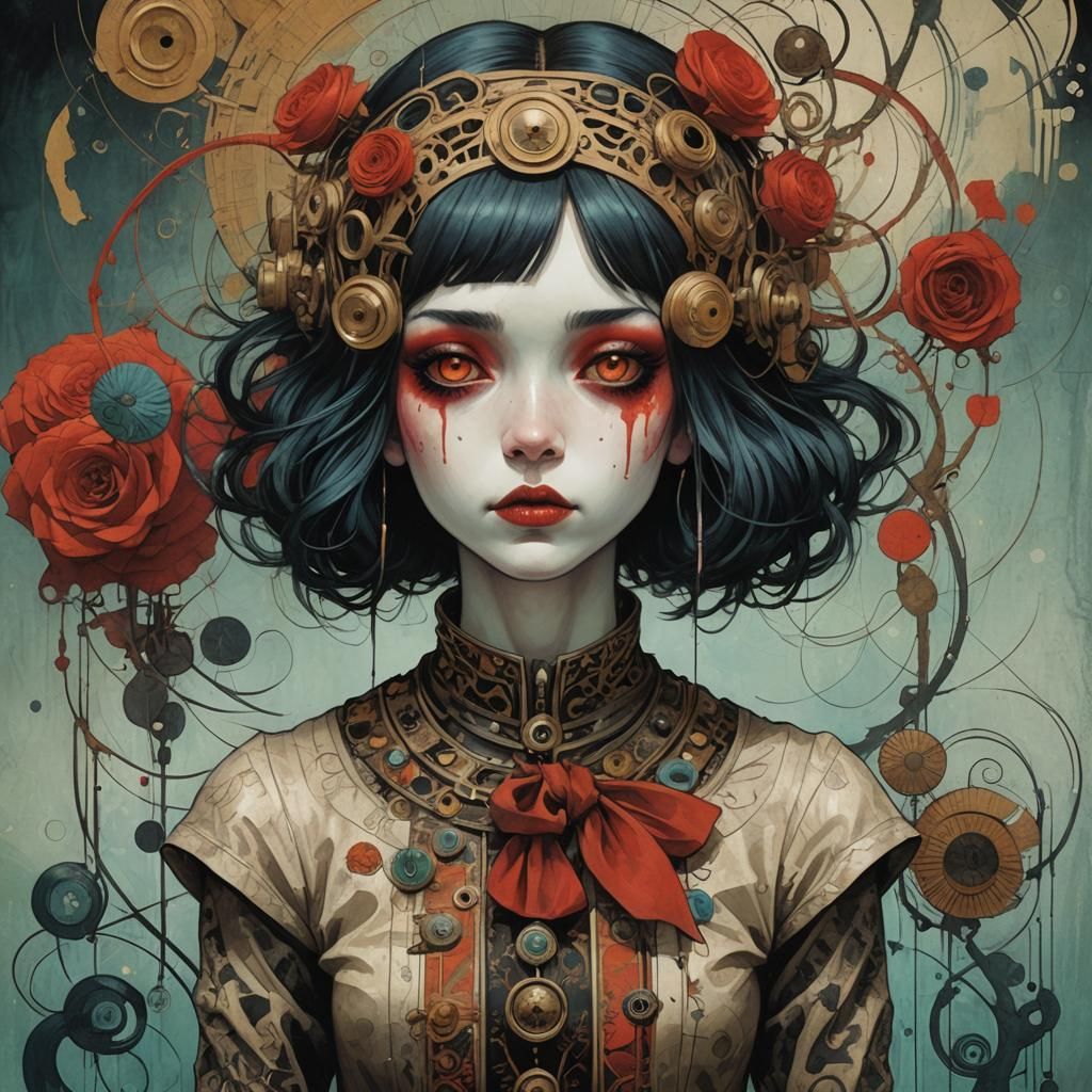 A girl in art brut style by Santiago Caruso, Skottie Young, Shawn Coss ...