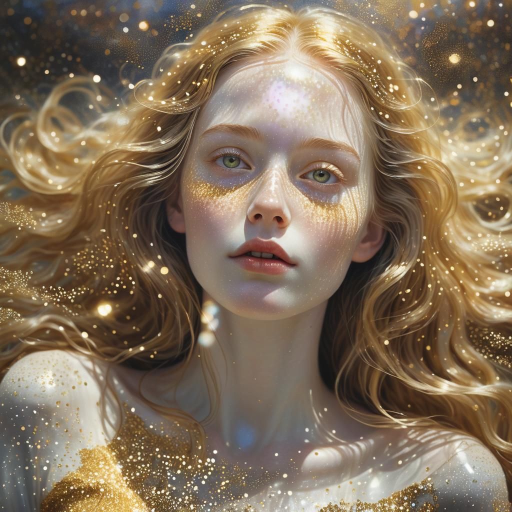 semi transparent woman with a golden aura, beautiful ligthin...