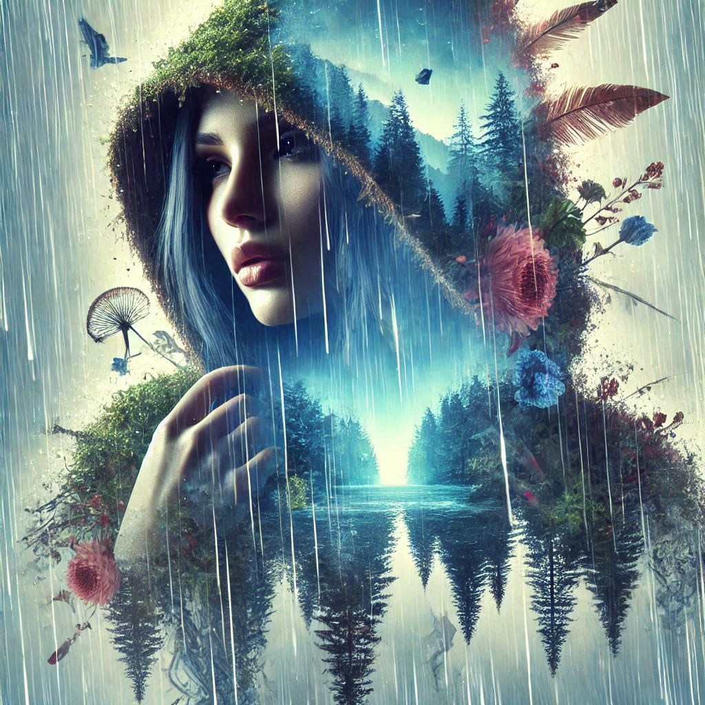 double exposure beautiful fantasy DALL-E 3 portrait landscape..