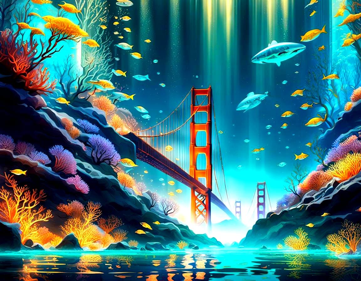 San Francisco in year 2323, earth is covered in deep water, submerged ...