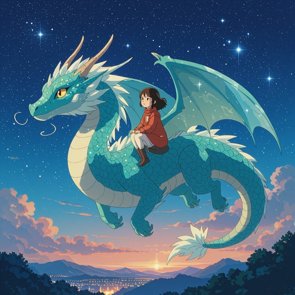 Water Dragon Soaring Through Twilight Sky