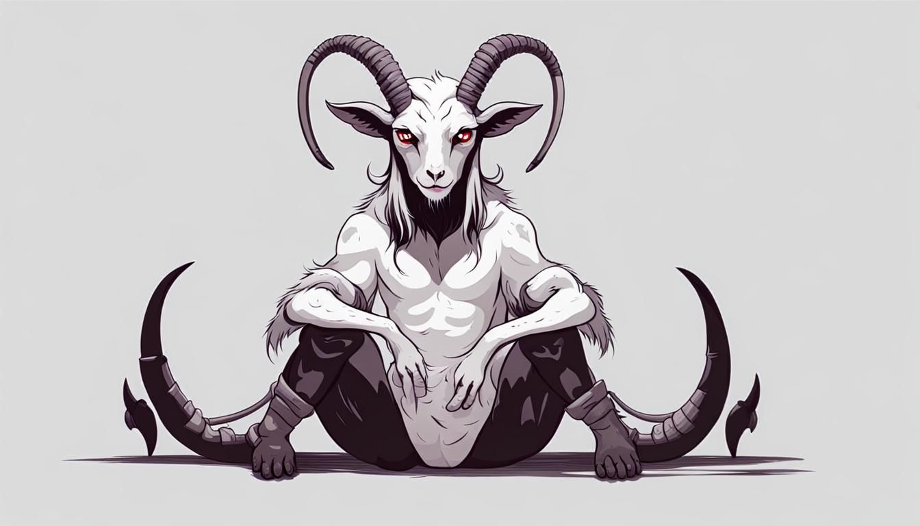 cute demon with goat legs sitting