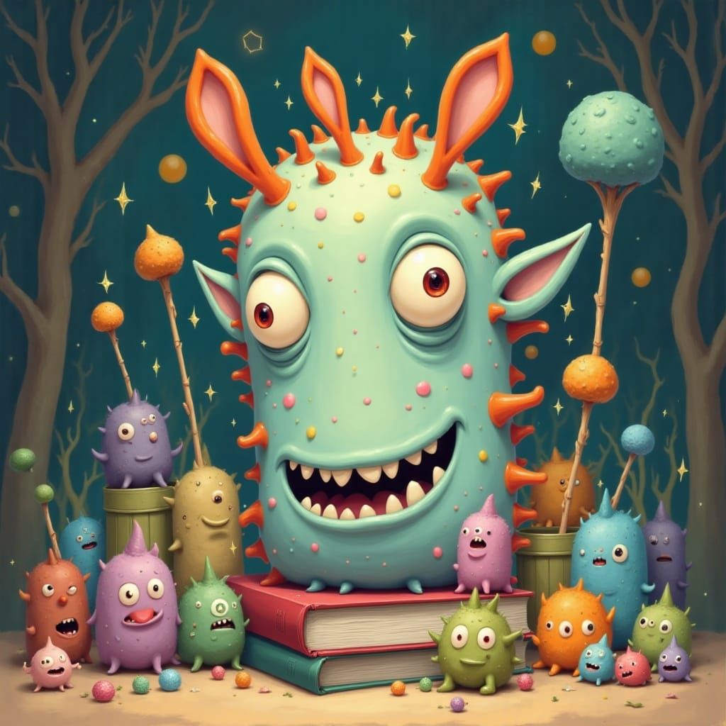  <lora:Monster Menagerie:1.0> 

“Childhood wonders tiptoe into nightmares.”

Whimsical, pastel colours, monster version