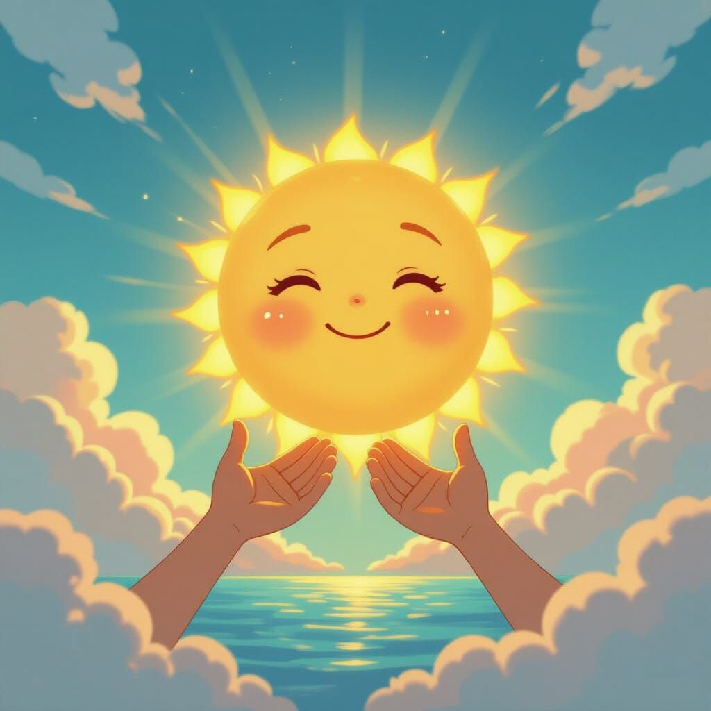 Smiling Sun with Reaching Rays in Whimsical Digital Art