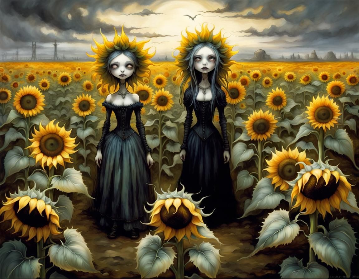 ethereal beautiful  giant harvest of sunflowers, odd, magnif...