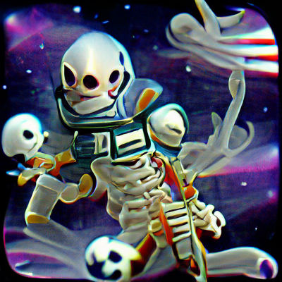 Scary skeleton astronaut in space mystical