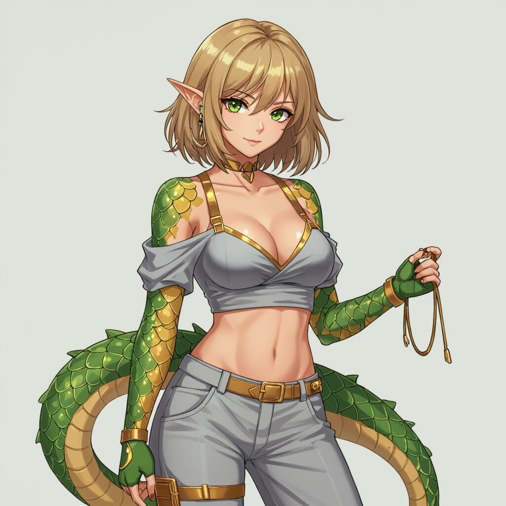 female rogue, Yuan-ti race which is recognized for having a human like body with scales adorning the more exposed portions of their body. Sh...