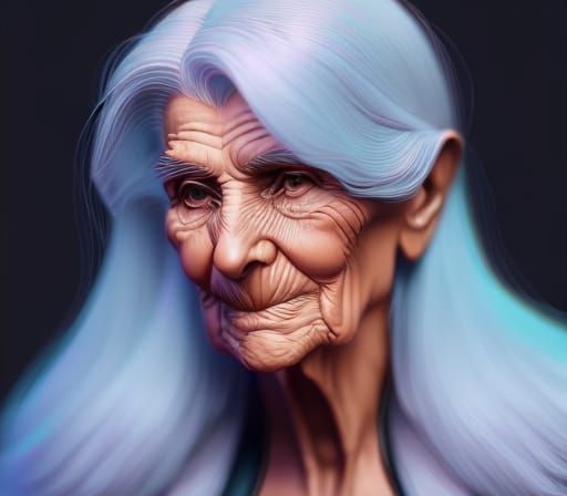Old woman with many wrinkles in her face, detailed digital a...