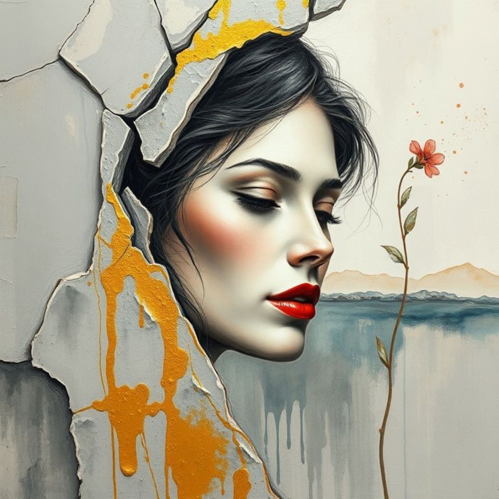 A serene, oil-painted woman