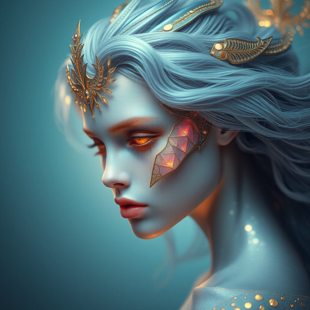 Mystical Aquatic Being in Art Nouveau Style