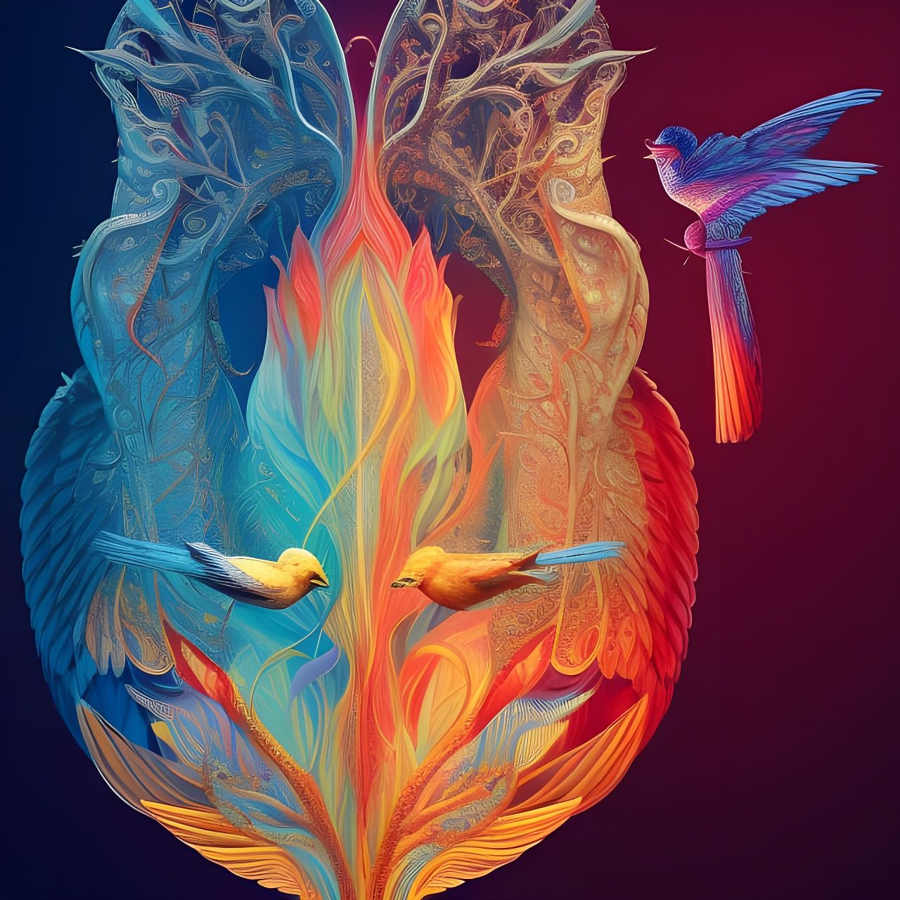 Ornate Birds of Fire and Ice: Hyperrealistic Photography