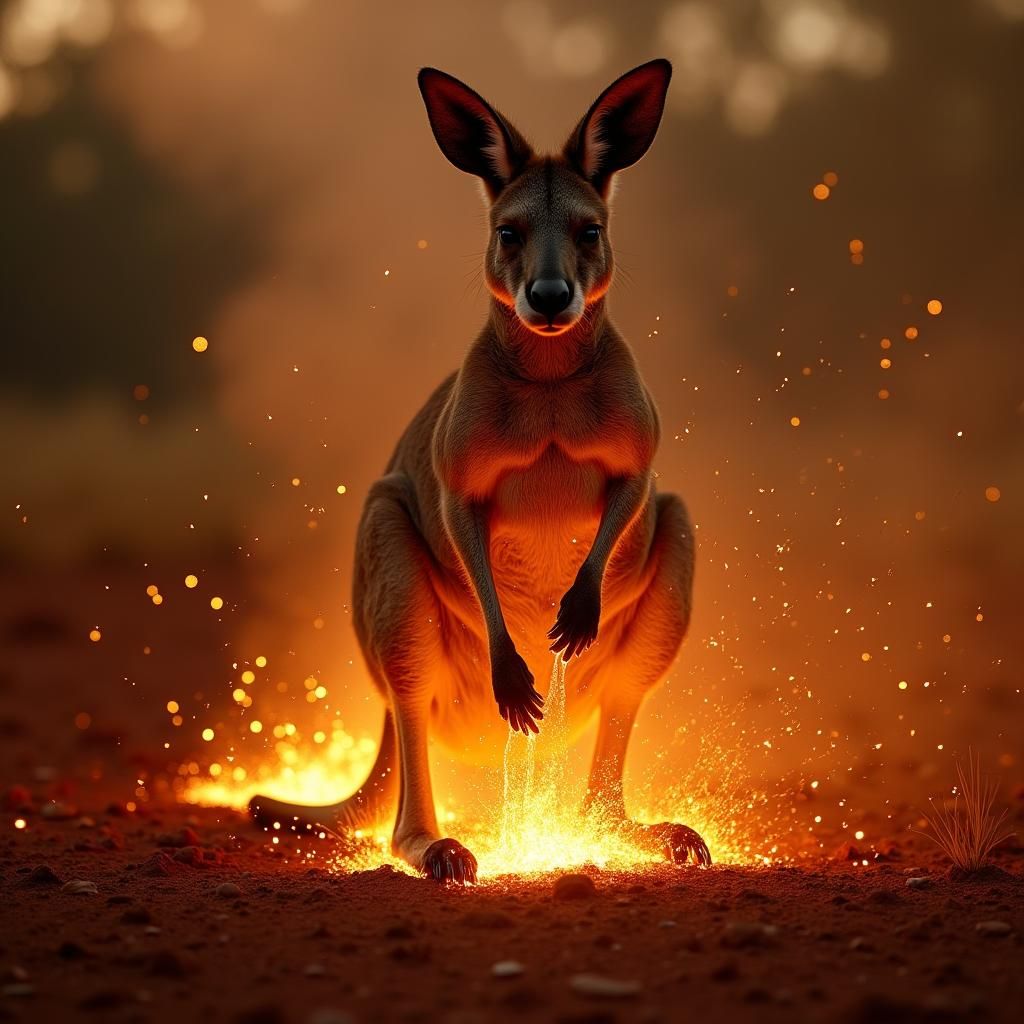 Kangaroo in Molten Metal Shower, 3D Rendered