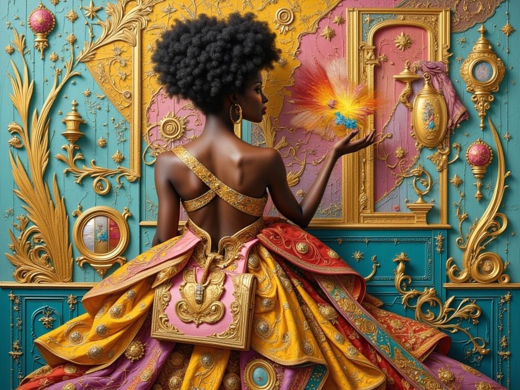 Black Woman Opens Purse to Magical Kingdom, Patchwork Baroqu...