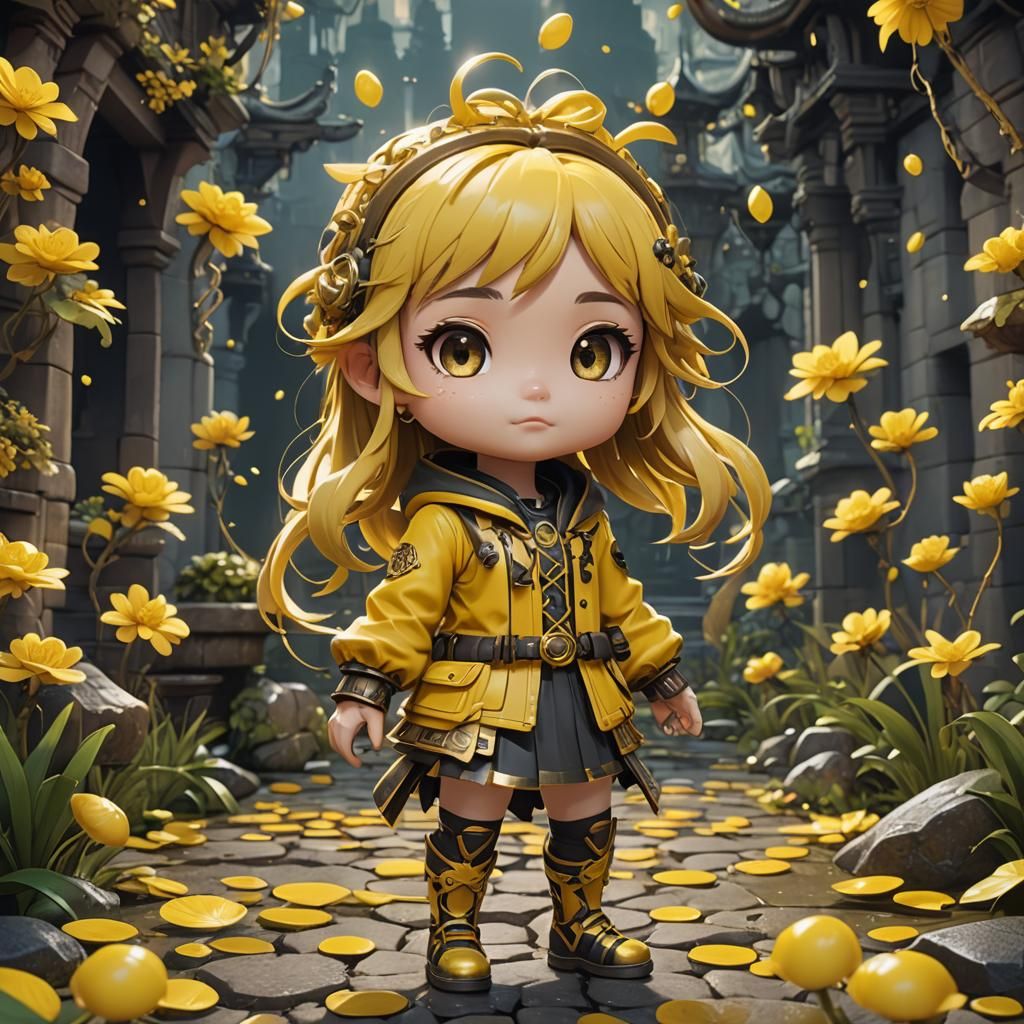 Adorable Chibi Girl in Yellow: Detailed Fantasy Art