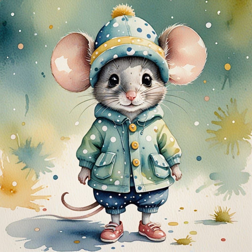 A small, adorable mouse dressed  for winter.  by @Suz