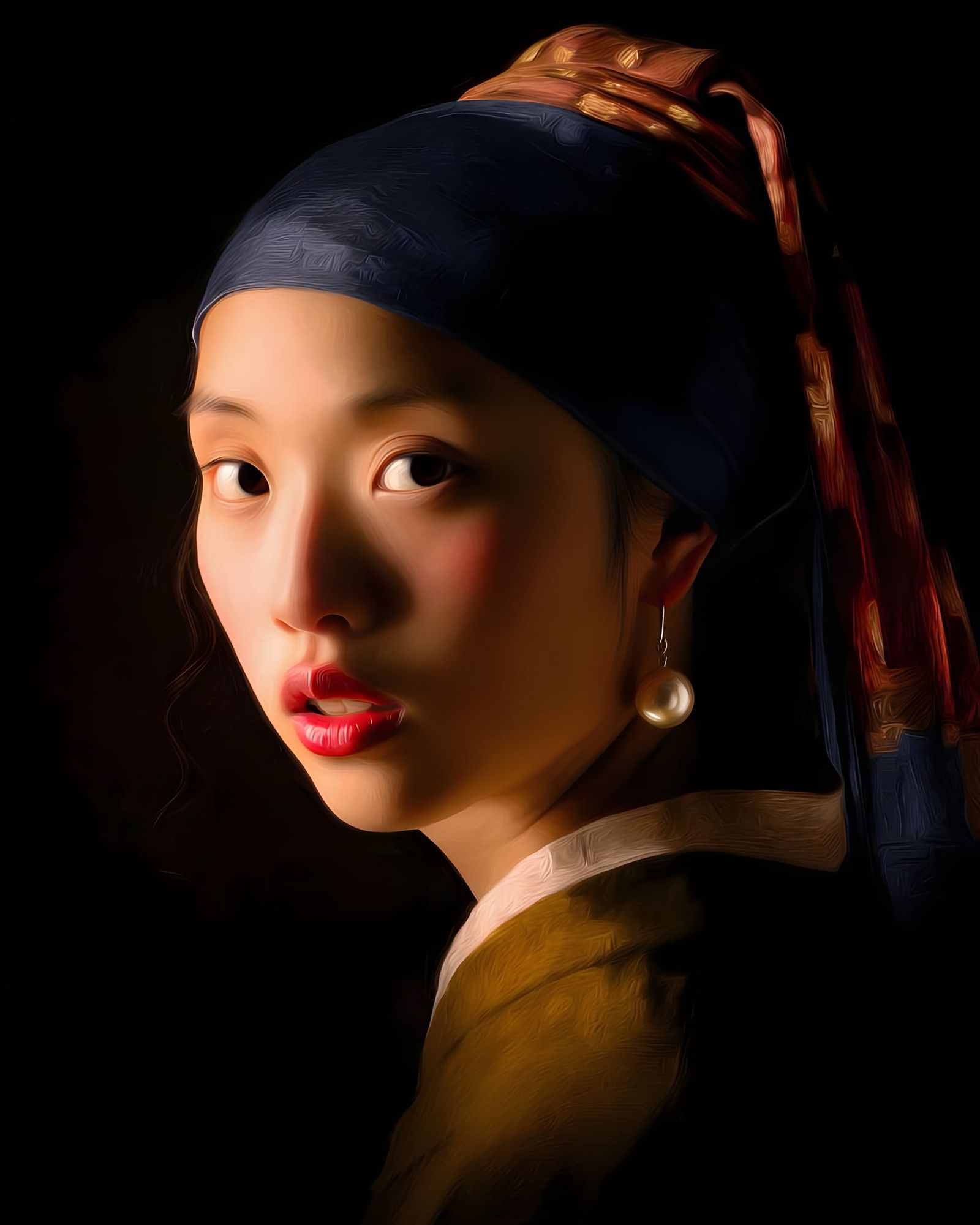 Geisha in the style of Dutch Masters , The Girl with the Pearl Reimagined