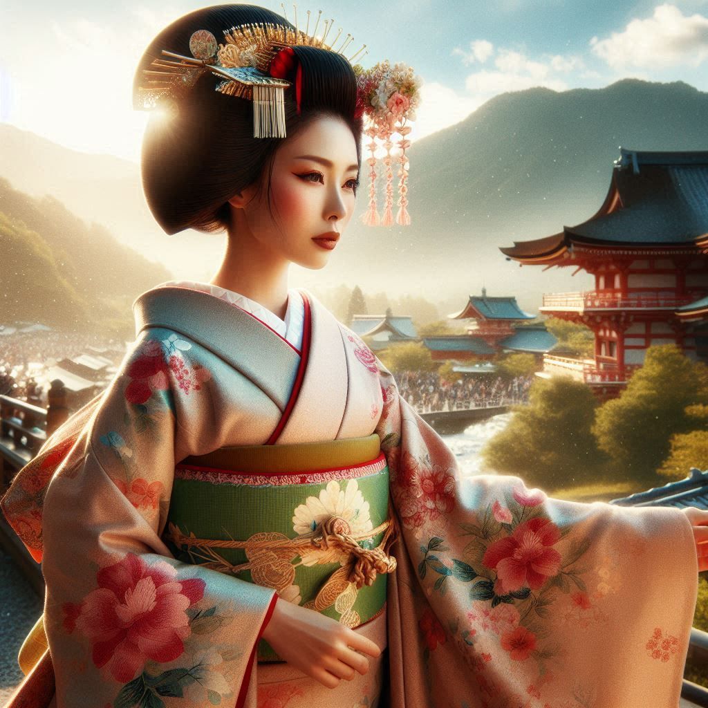 The beautiful Japanese woman in a kimono